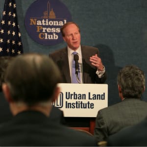 Terwilliger announcing the creation of the ULI Terwilliger Center for Housing in 2007. “If we do not act now to bring housing and jobs closer together, we will seriously impede the ability of America’s cities to compete with cities around the world,” he said.