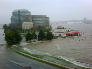 The Maritime Center in New Haven during Hurricane Irene.